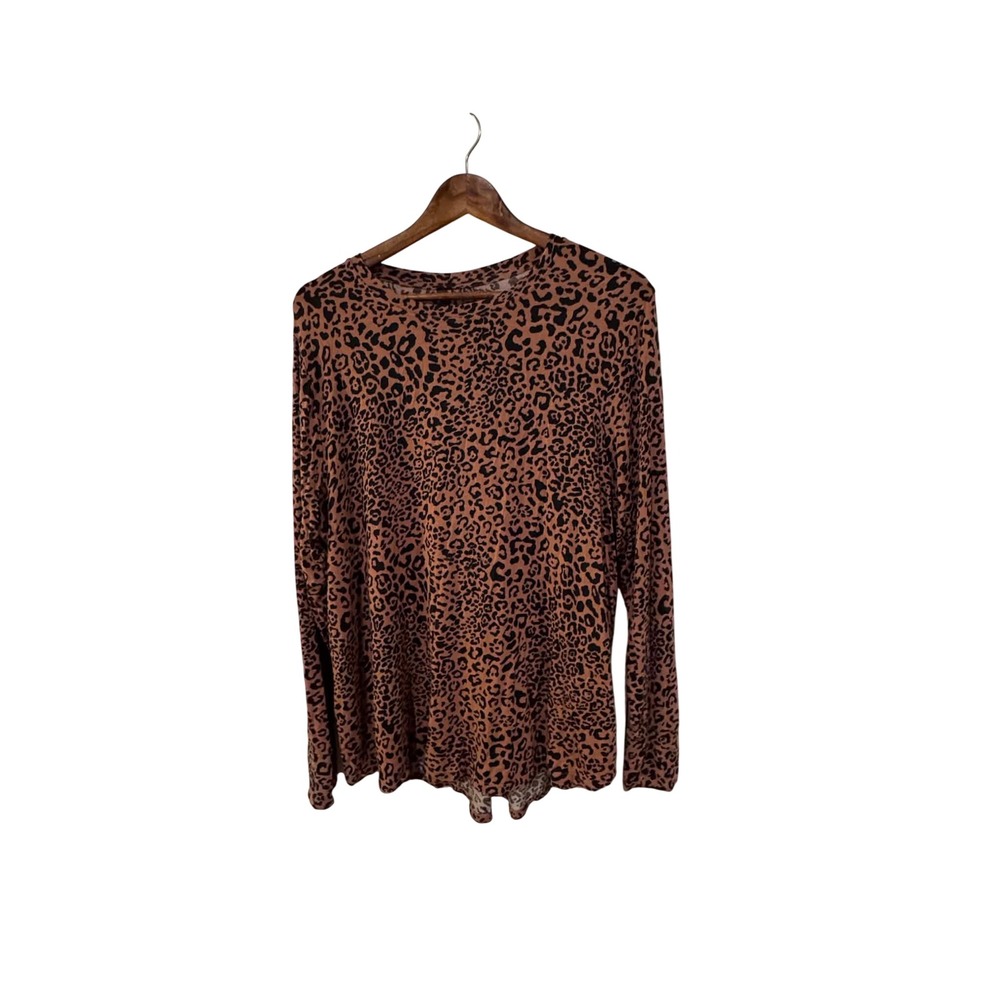 Cuddl Duds Long Sleeve Top Womens XL Tan Leopard Print Excellent Thumbholes